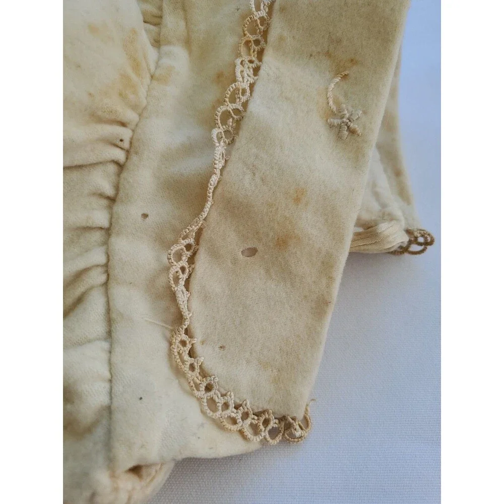 Antique Victorian Child Bonnet Hand Sewn Tatted Embroidered Trim 1890s